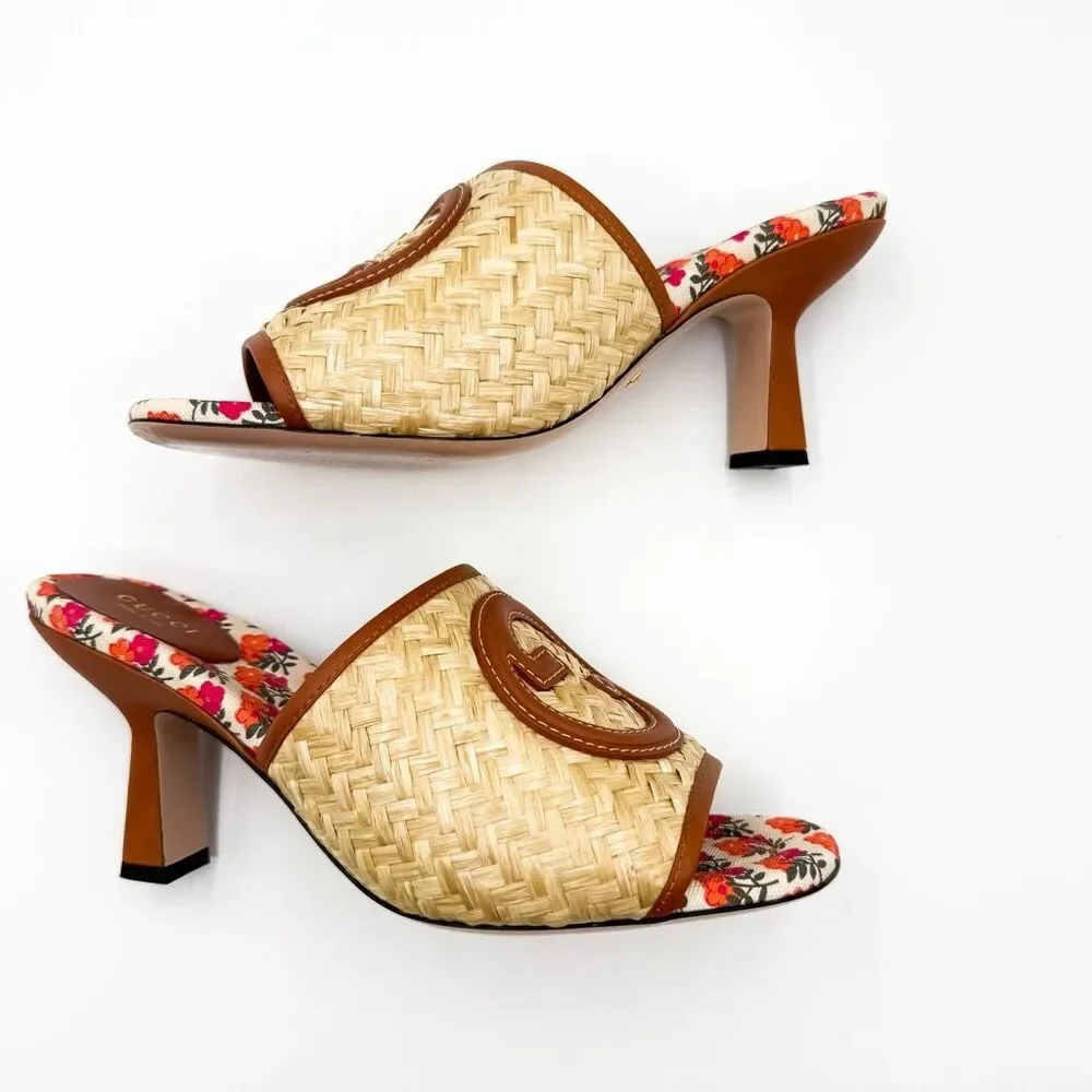 Gucci Mabel GG Logo Raffia Sandals Slip On Mules EU 39.5 US 9.5 - Picture 7 of 11